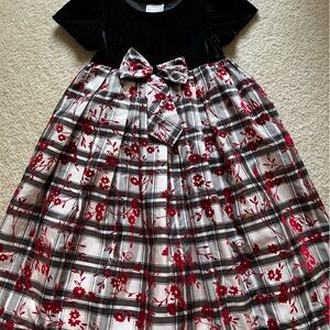 Elegant Black and Red Floral Kids Dress